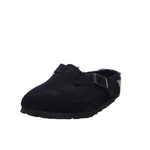 NEW BIRKENSTOCK UNISEX BOSTON SHEARLING SUEDE LEATHER BLACK SANDALS 7 W / 5 M US